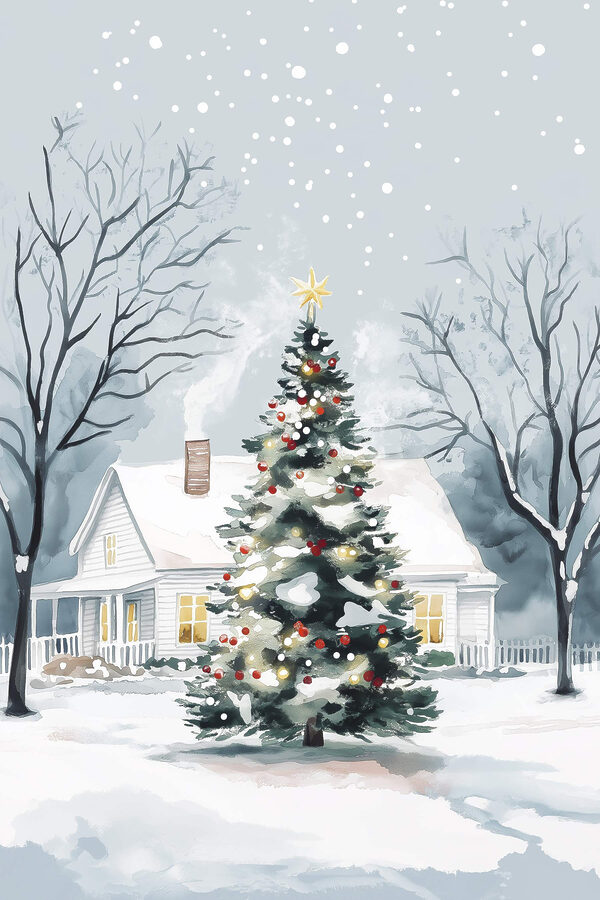 Christmas tree in front of a house Christmas tree in front of a house