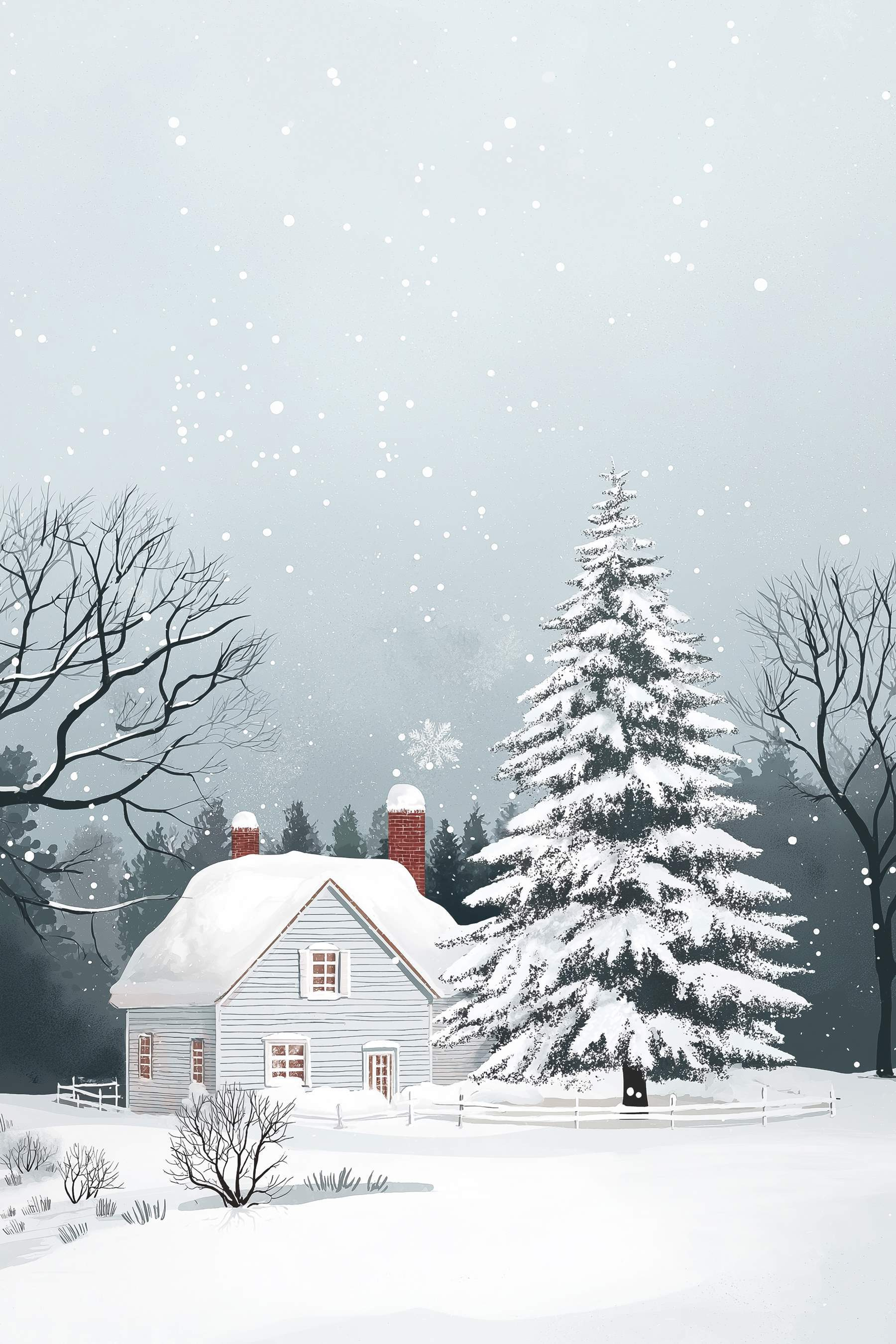 House with snow on the roof and a tree in the snow