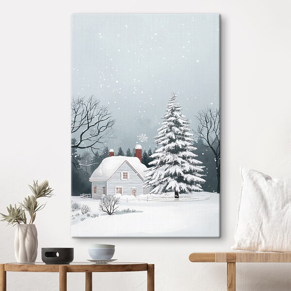 House with snow on the roof and a tree in the snow