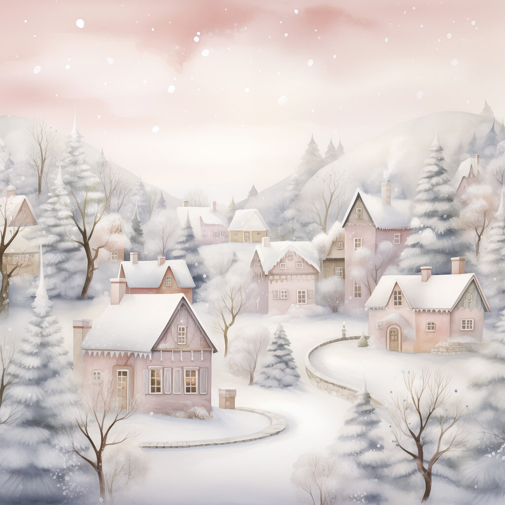 Painting of a snowy village