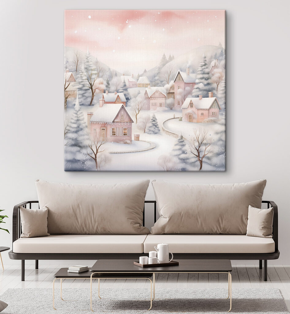 Painting of a snowy village