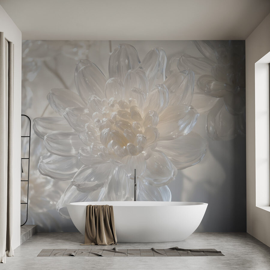 Esposizione di delicate sculture floreali in vetro.