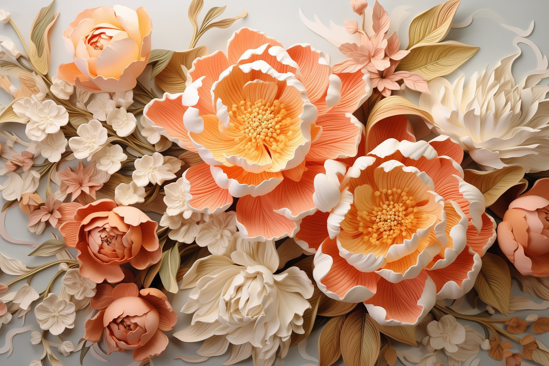 Group of flowers on a white surface