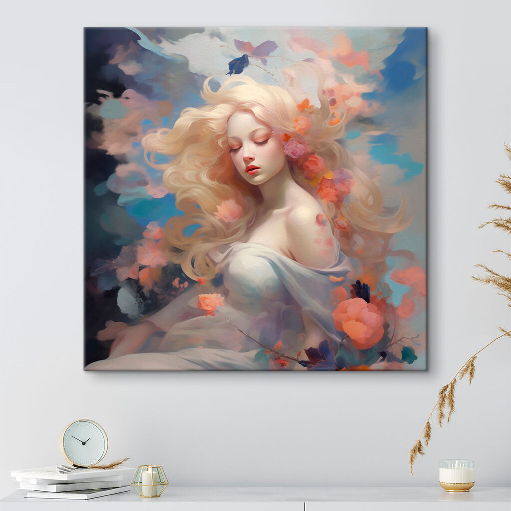 Woman with long blonde hair and flowers in her hair Woman with long blonde hair and flowers in her hair