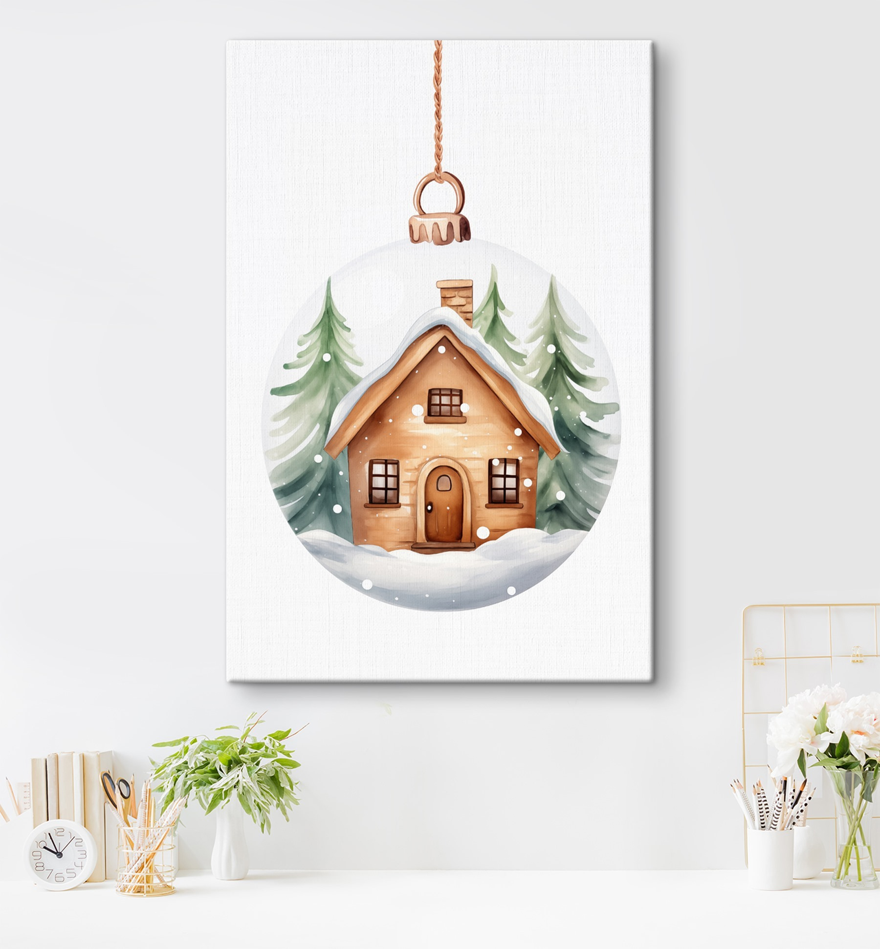 Glass ball with a house and trees in it
