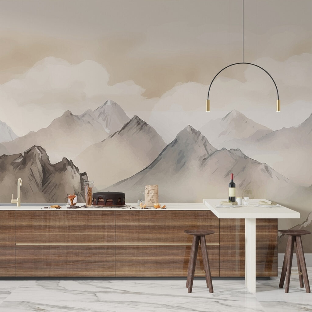 Painting of mountains and clouds