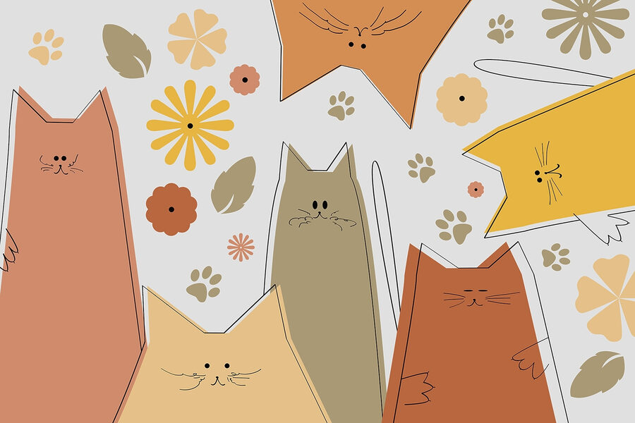 Gruppo di gatti e fiori