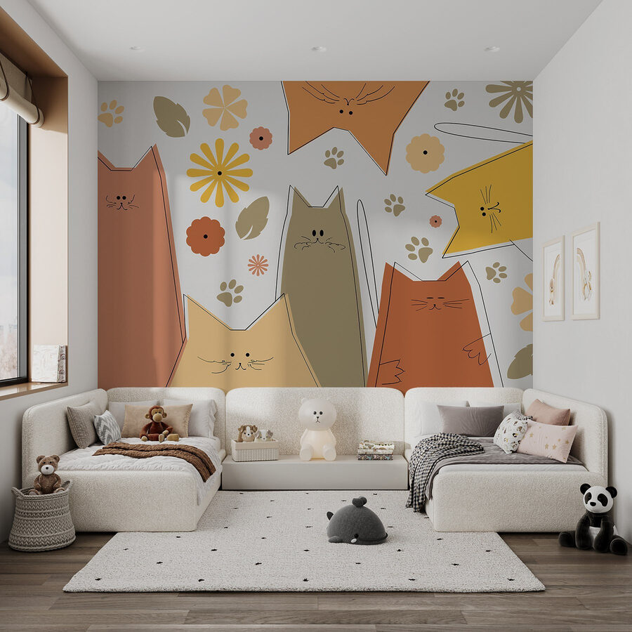 Gruppo di gatti e fiori