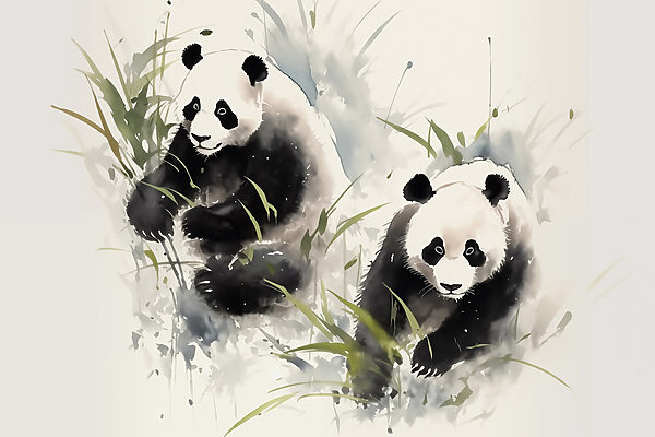 Coppia di panda nell'erba Coppia di panda nell'erba