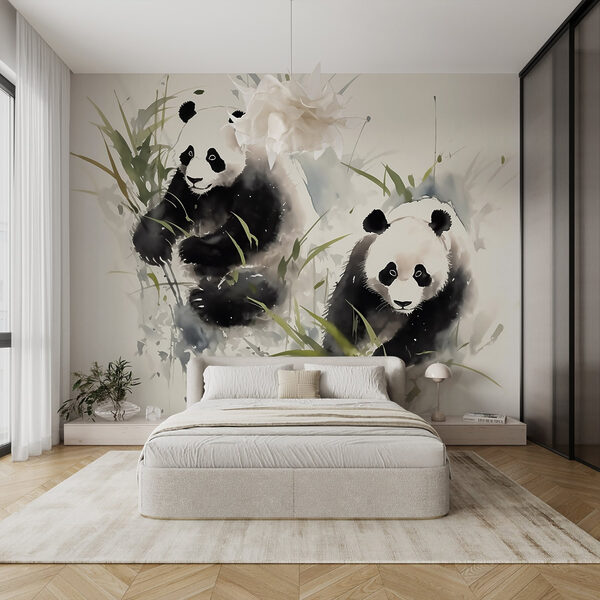 Coppia di panda nell'erba Coppia di panda nell'erba