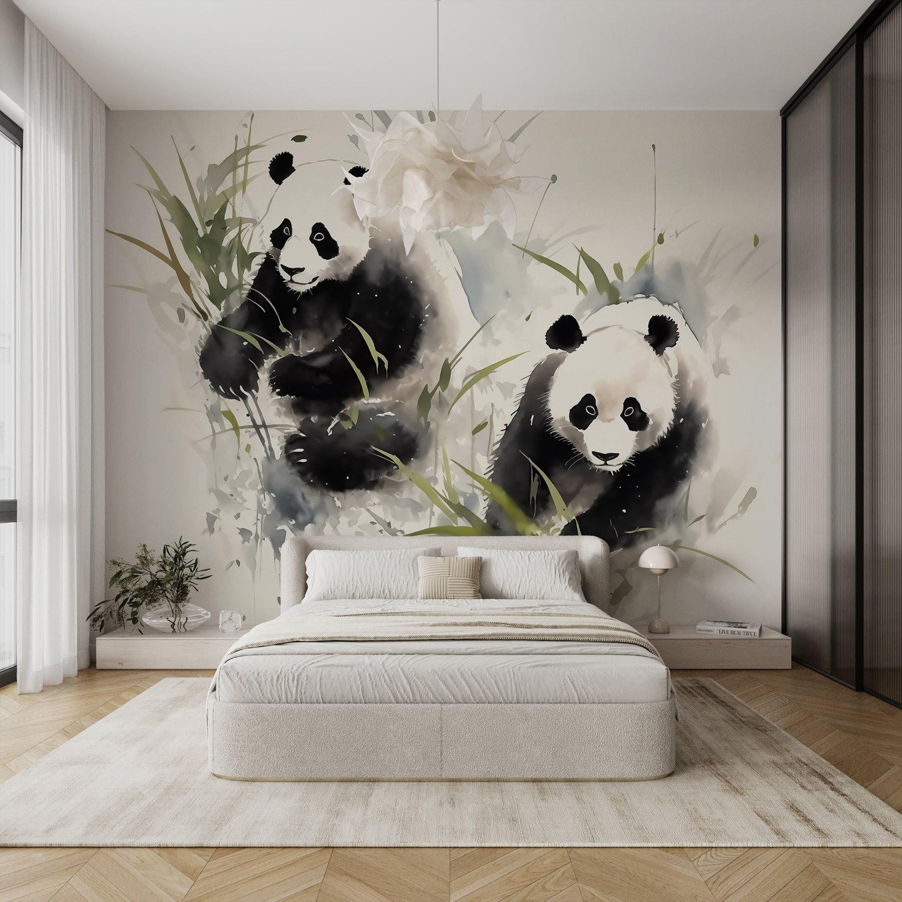 Couple of pandas in grass Couple of pandas in grass
