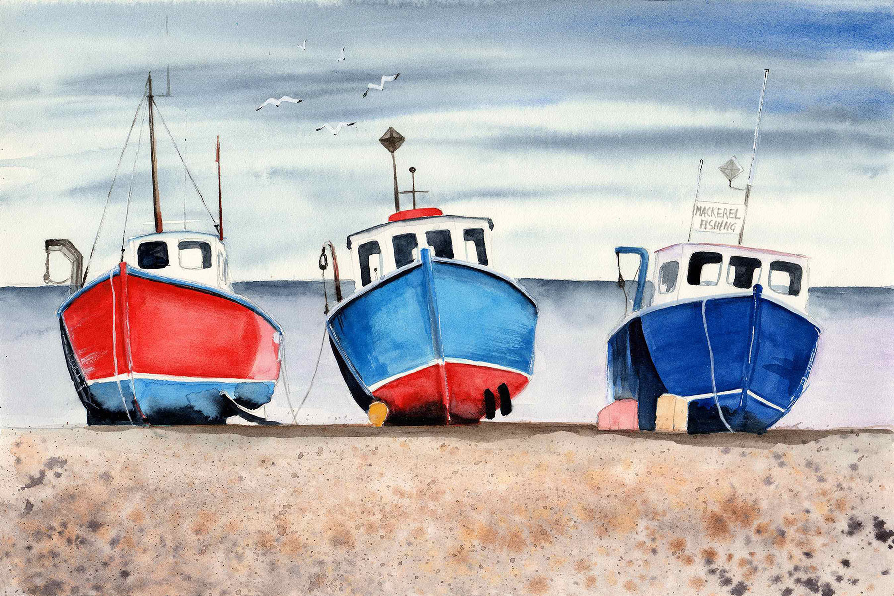 Watercolor of boats on a beach Watercolor of boats on a beach