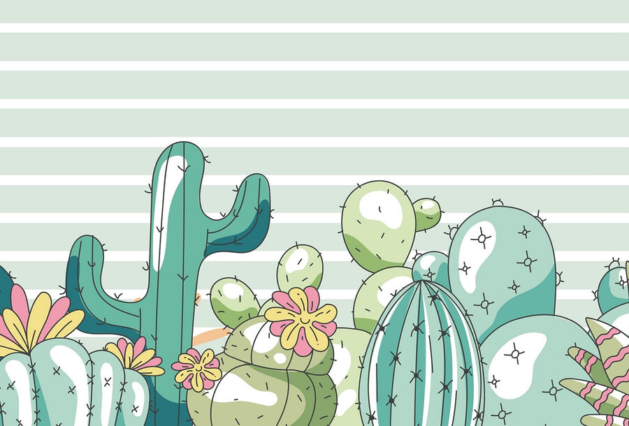Gruppo di cactus con fiori
