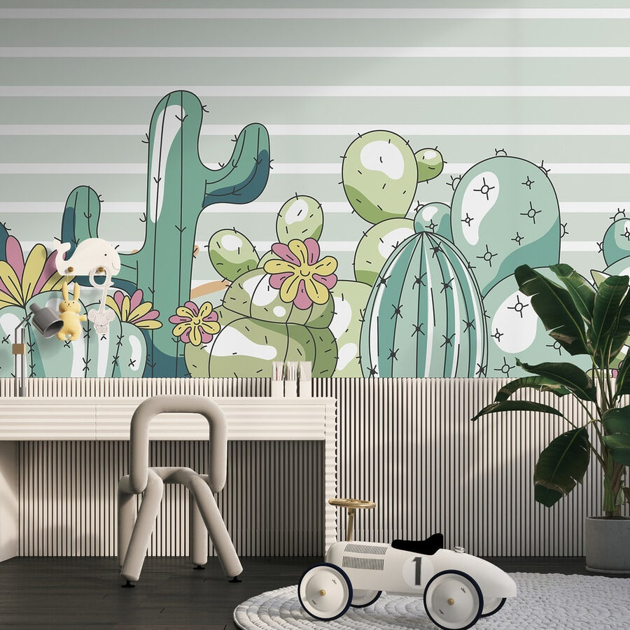 Gruppo di cactus con fiori