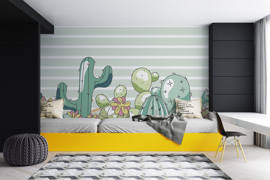 Gruppo di cactus con fiori