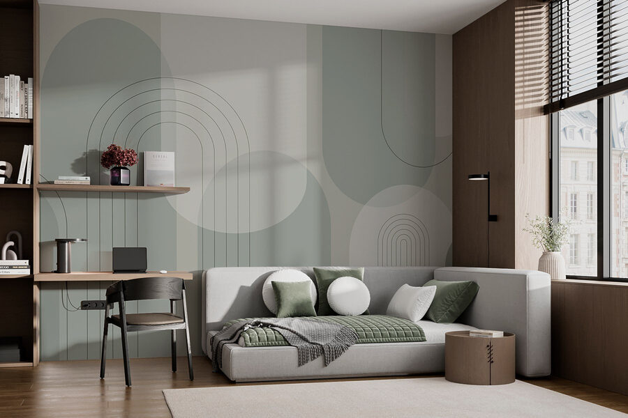 Sfondo grigio e bianco con linee e cerchi