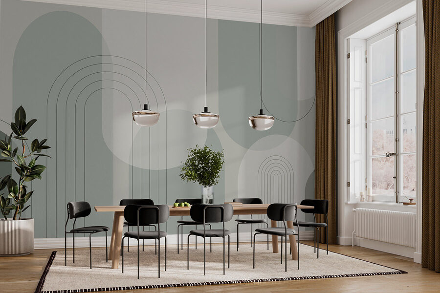 Sfondo grigio e bianco con linee e cerchi