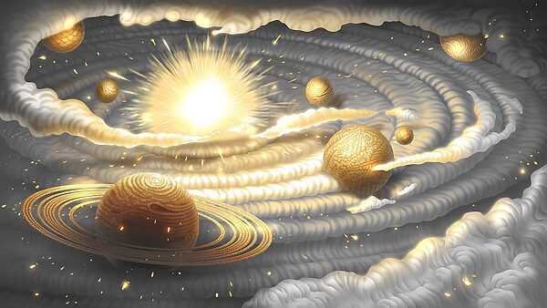 Pianeta con anelli e stelle nel cielo Pianeta con anelli e stelle nel cielo