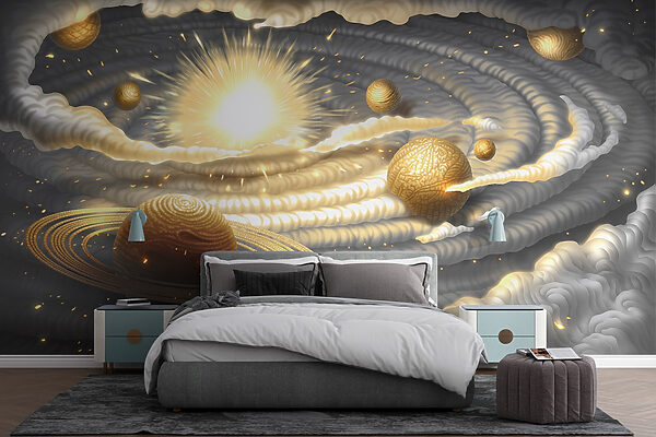 Pianeta con anelli e stelle nel cielo Pianeta con anelli e stelle nel cielo