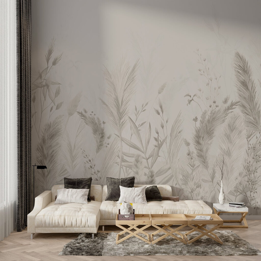 Whimsical botanical illustration in neutrals