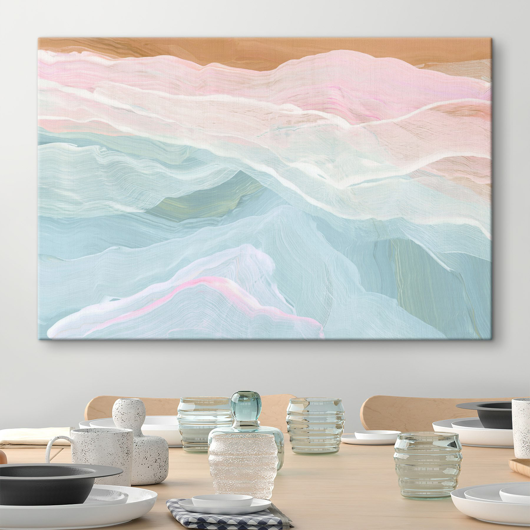 Painting of a pink and blue wave Painting of a pink and blue wave