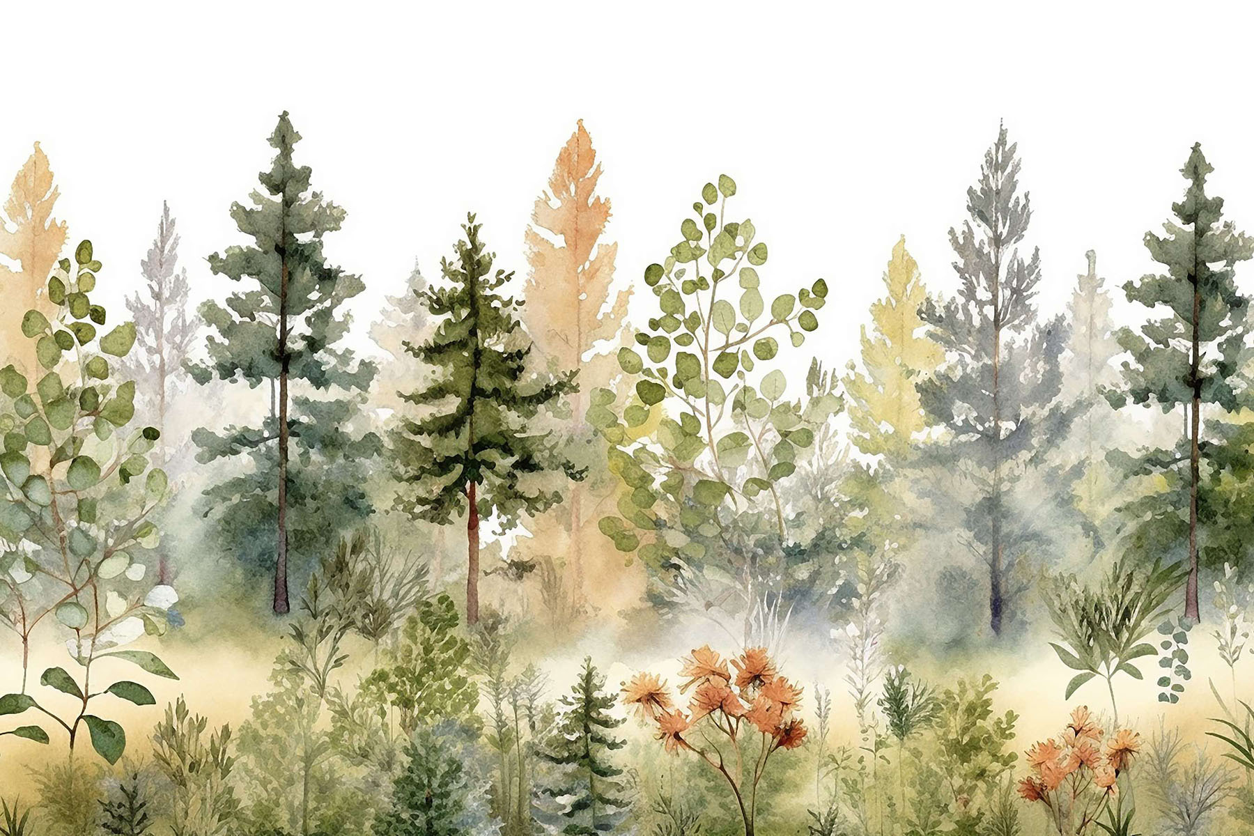 Watercolor painting of trees and plants Watercolor painting of trees and plants