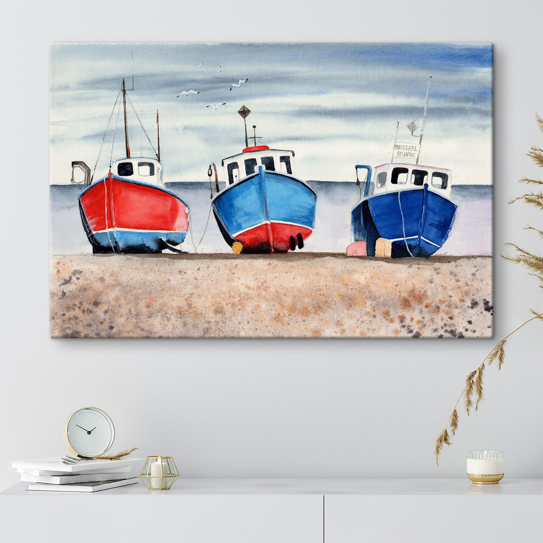 Watercolor of boats on a beach Watercolor of boats on a beach
