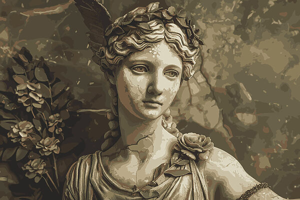 Statue of a woman with feathers in her hair