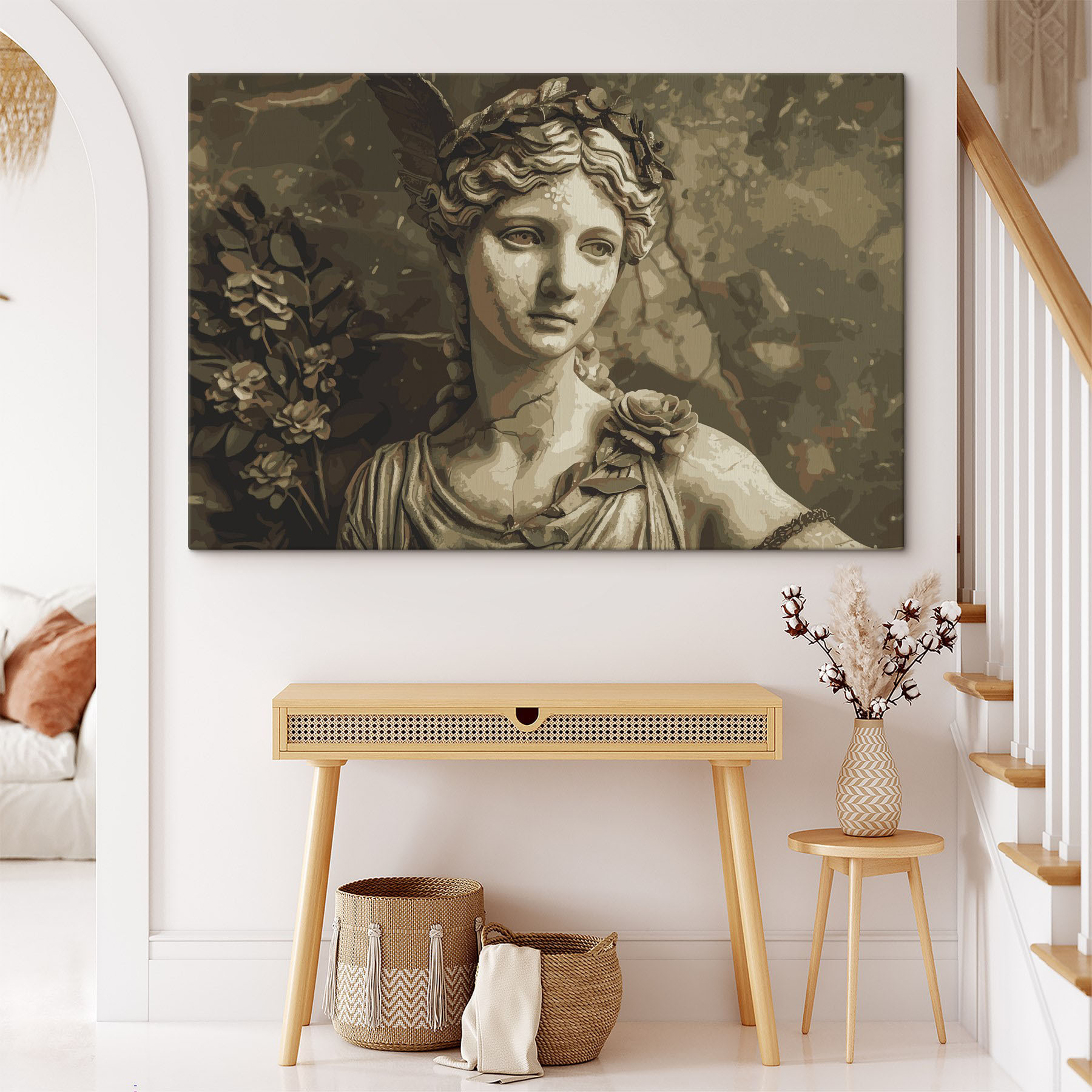Statue of a woman with feathers in her hair