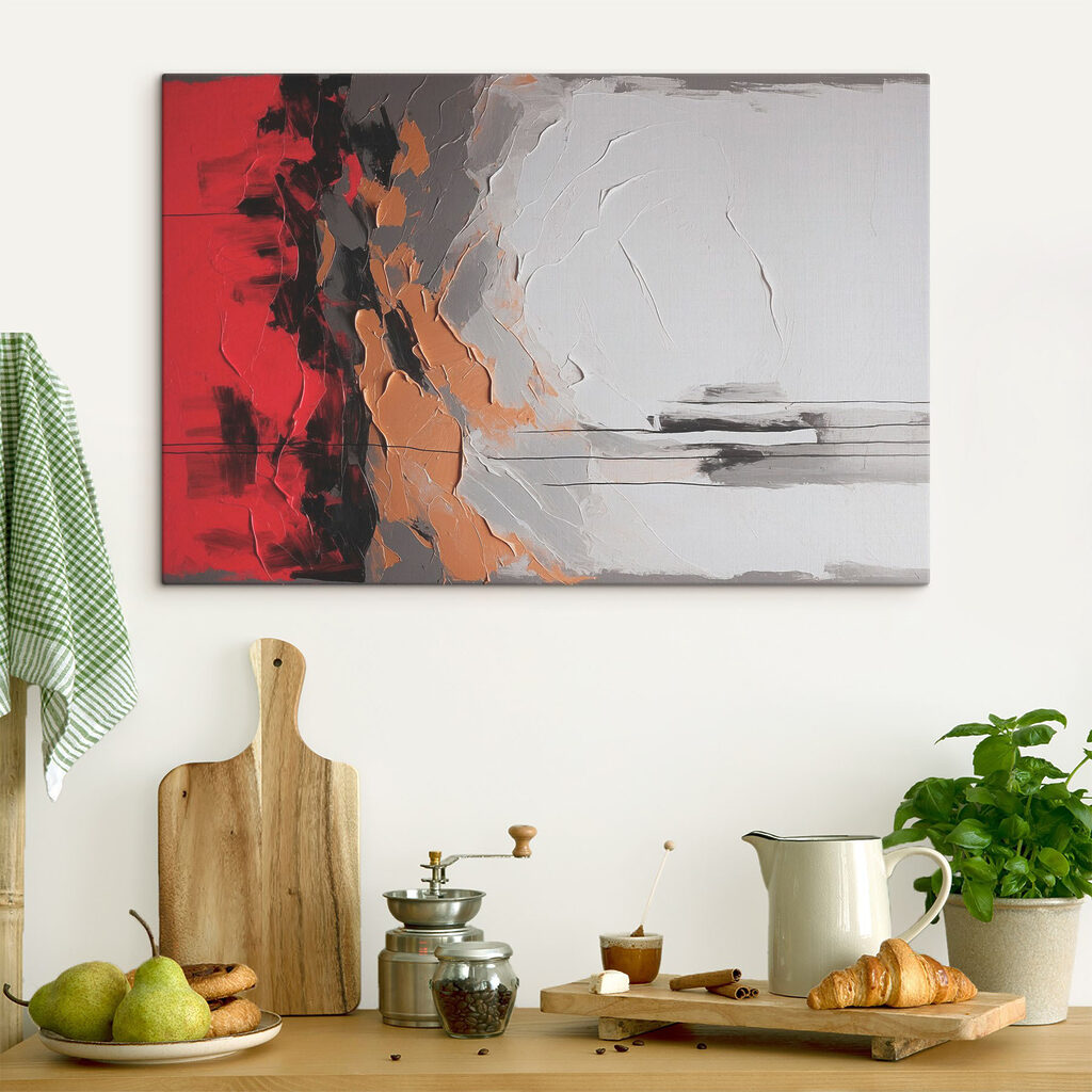 Painting of a red white and grey wall Painting of a red white and grey wall