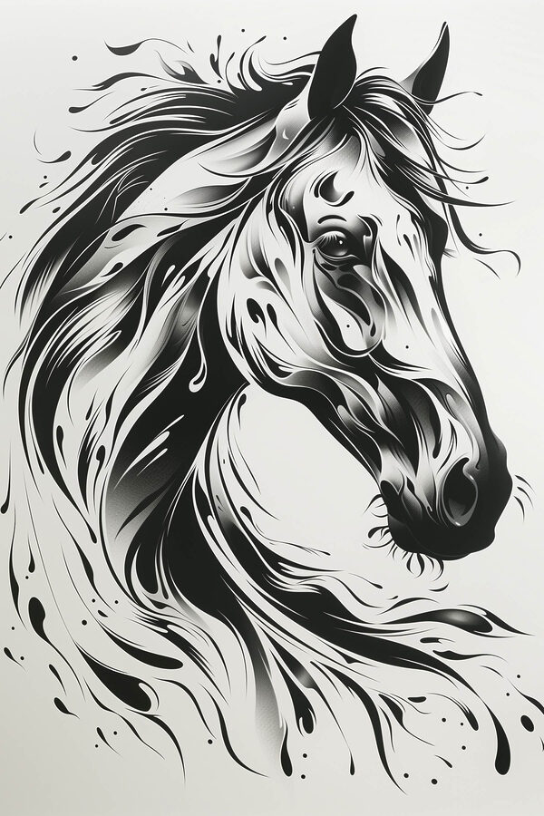Black and white drawing of a horse Black and white drawing of a horse