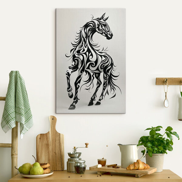 Quadri Quadri Cavallo bianco e nero con volute (COD: s41423)