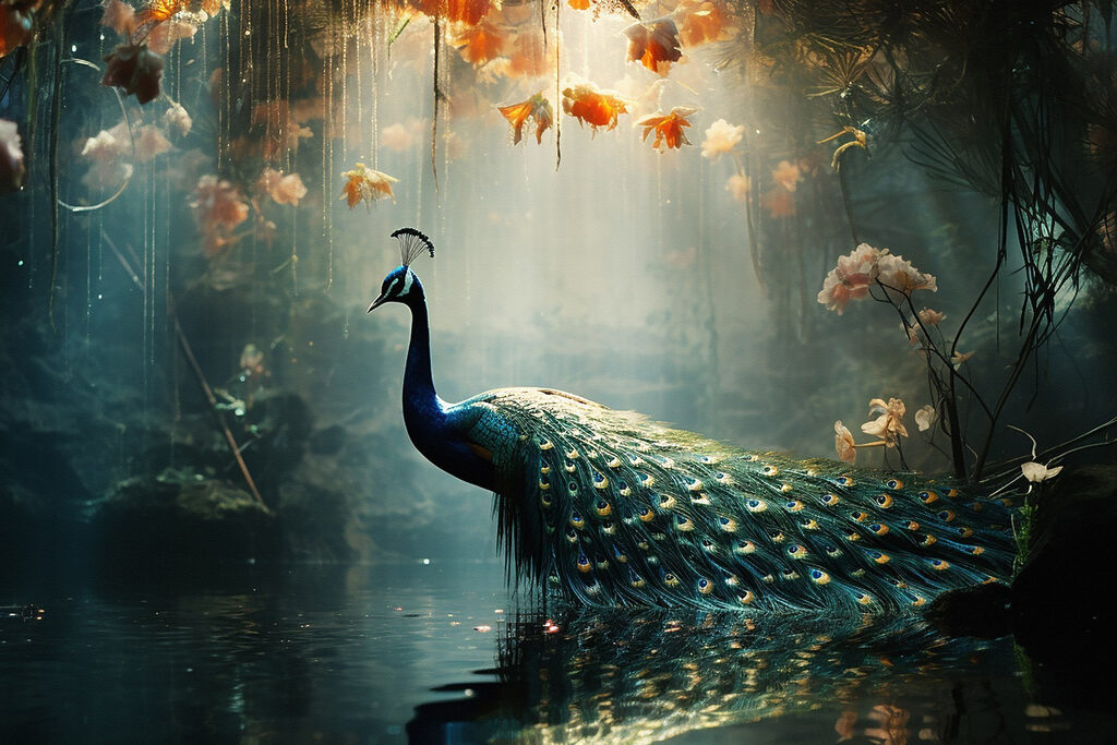Peacock in a pond Peacock in a pond