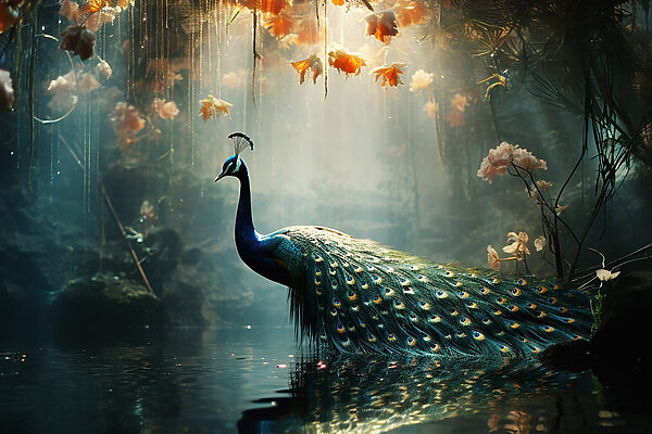 Peacock in a pond Peacock in a pond