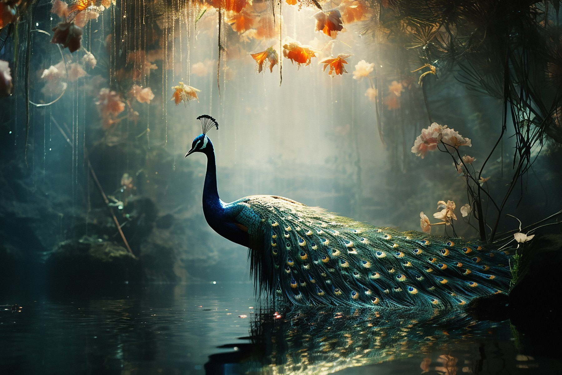 Peacock in a pond Peacock in a pond