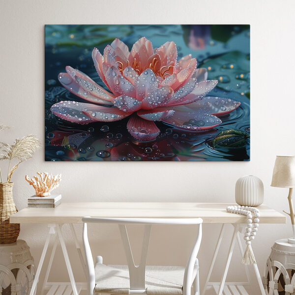 Quadri Quadri Fiore rosa con gocce d'acqua (COD: s41432)