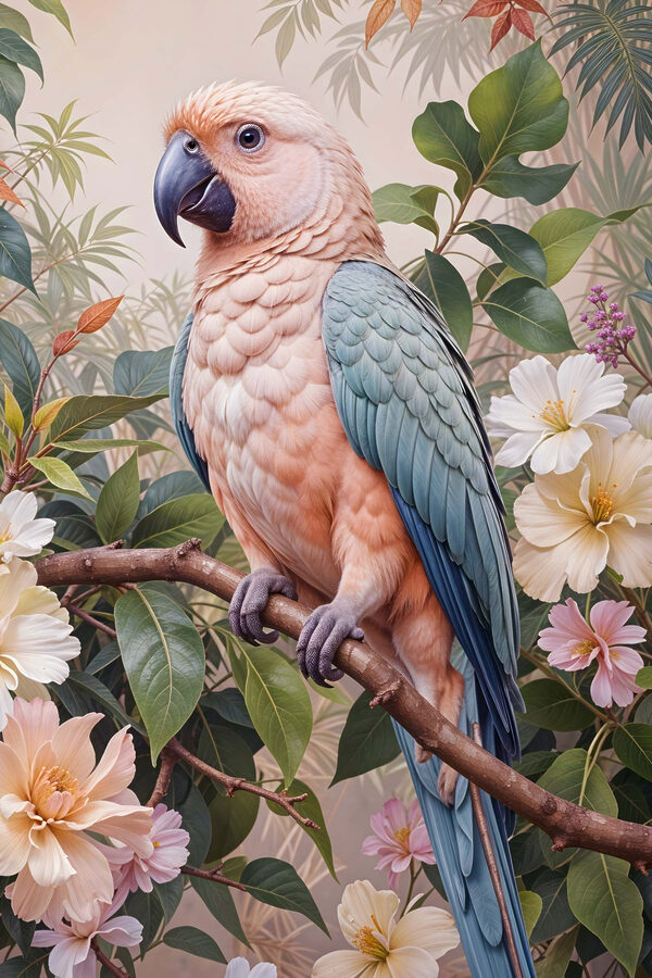 Bird sitting on a branch with flowers Bird sitting on a branch with flowers