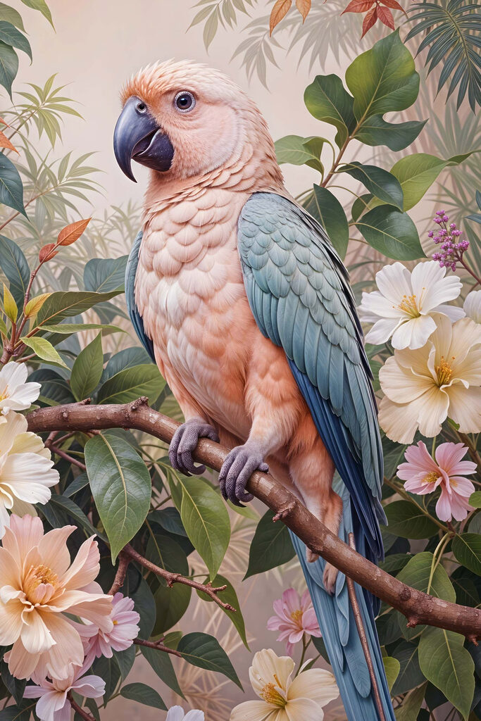Bird sitting on a branch with flowers Bird sitting on a branch with flowers