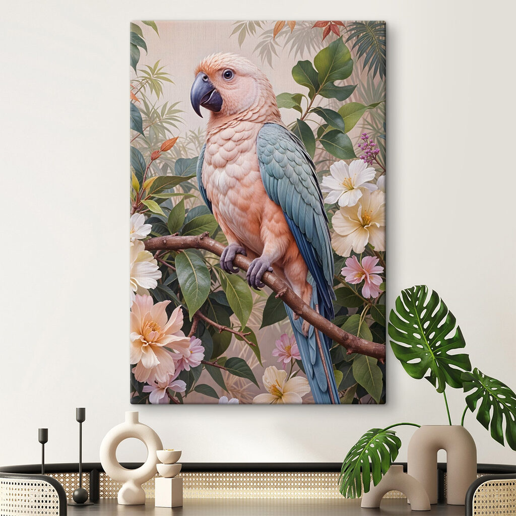 Bird sitting on a branch with flowers Bird sitting on a branch with flowers