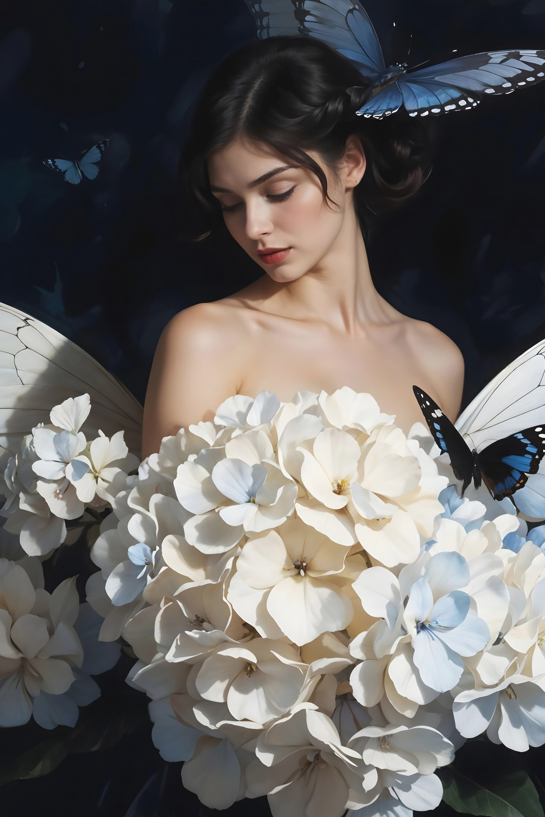 Woman with butterflies and flowers