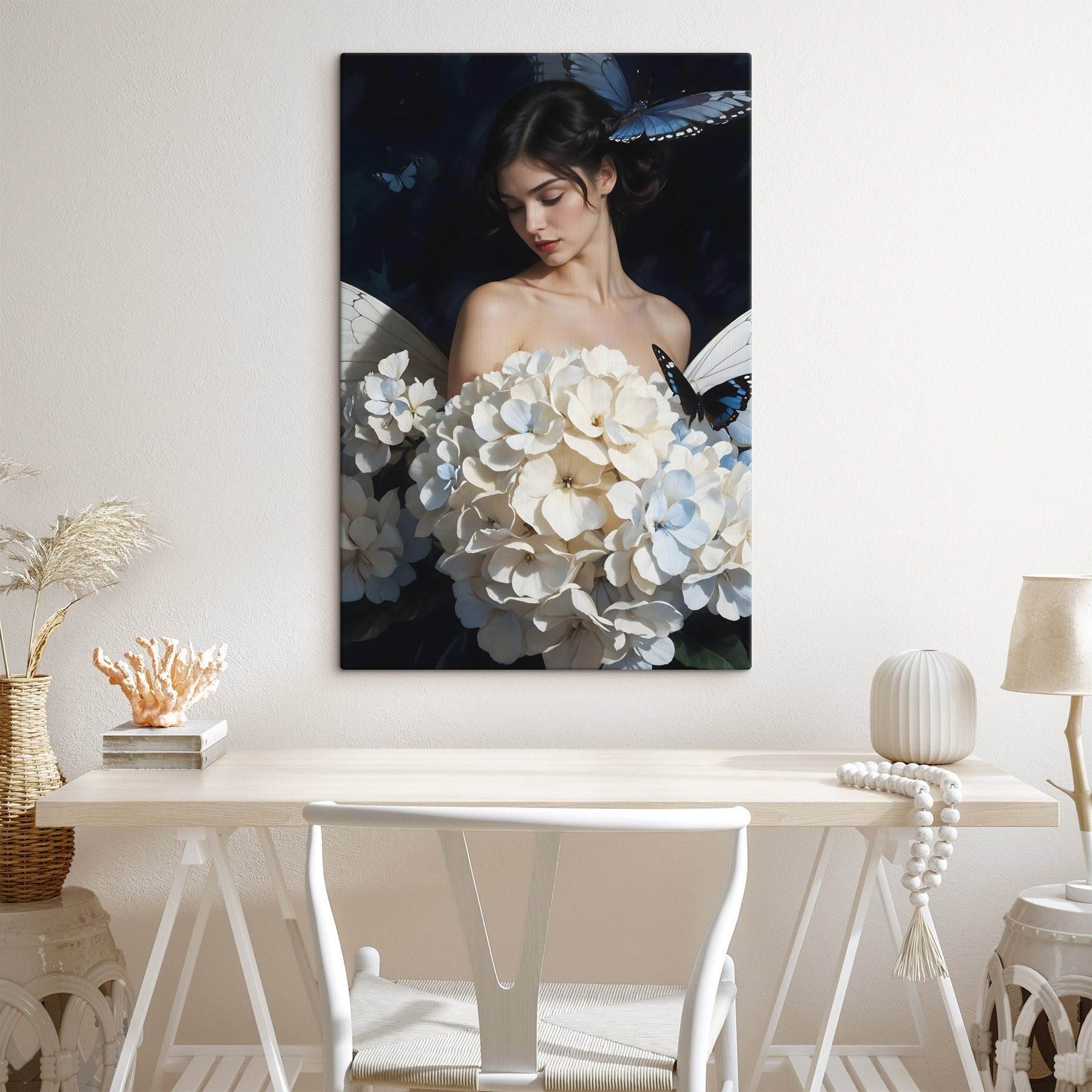 Woman with butterflies and flowers