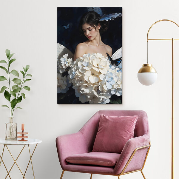Woman with butterflies and flowers
