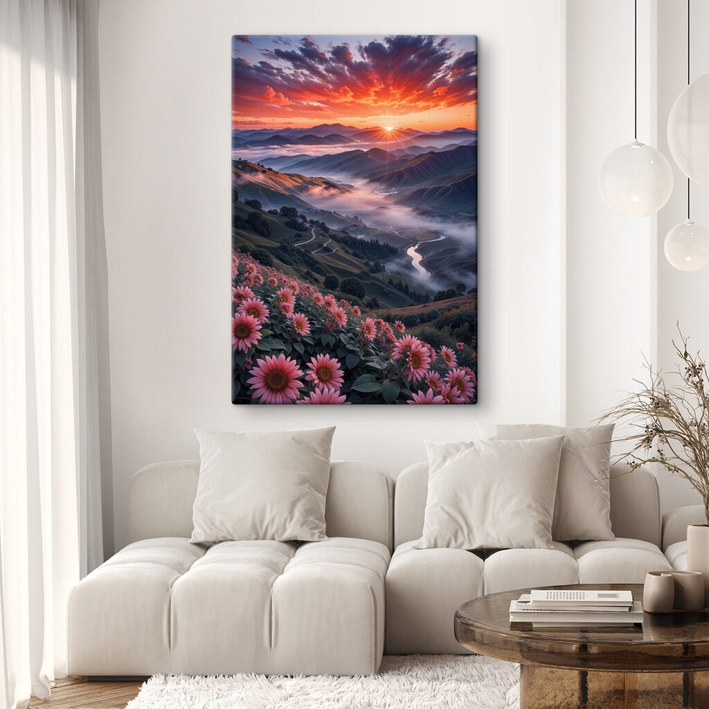 Valley with flowers and a river