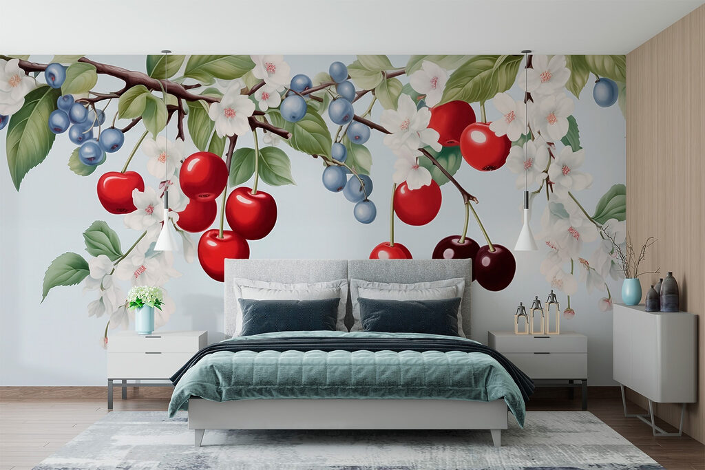 Cherry and blueberry on a branch