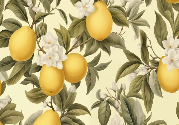 Carta da parati con limoni e fiori Carta da parati con limoni e fiori