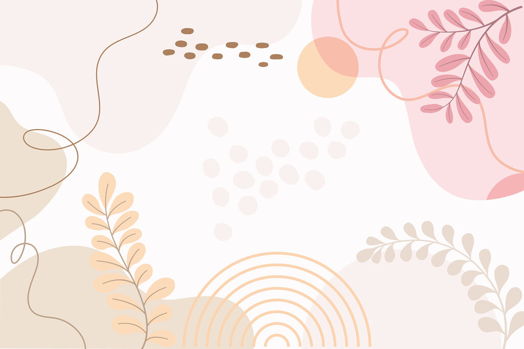 Sfondo bianco con foglie e cerchi rosa e arancioni Sfondo bianco con foglie e cerchi rosa e arancioni
