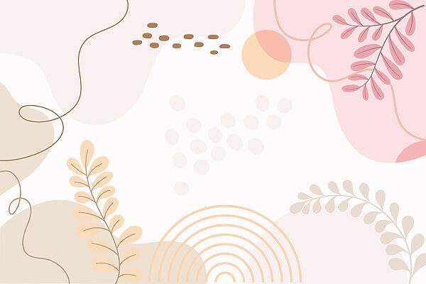 Sfondo bianco con foglie e cerchi rosa e arancioni Sfondo bianco con foglie e cerchi rosa e arancioni