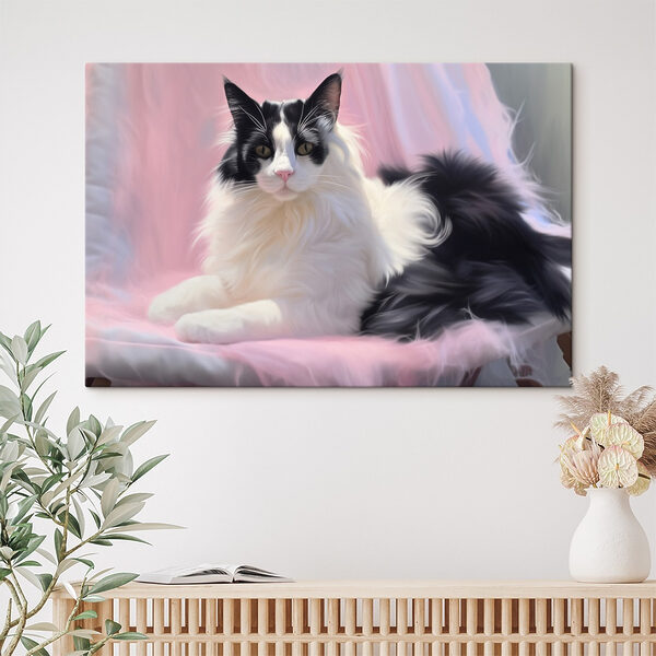 Quadri Gatto bianco e nero sdraiato su una coperta rosa (COD: s41182) Quadri Quadri Gatto bianco e nero sdraiato su una coperta rosa (COD: s41182)
