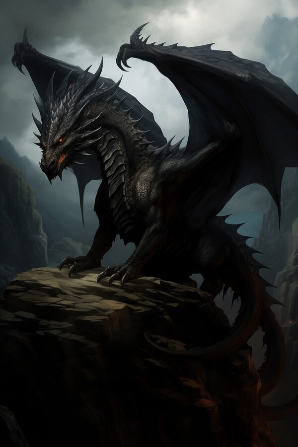 Black dragon on a rock