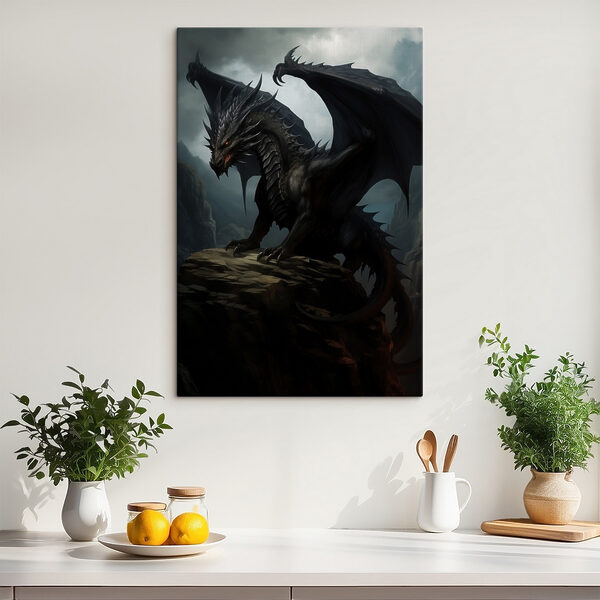 Quadri Drago nero su una roccia